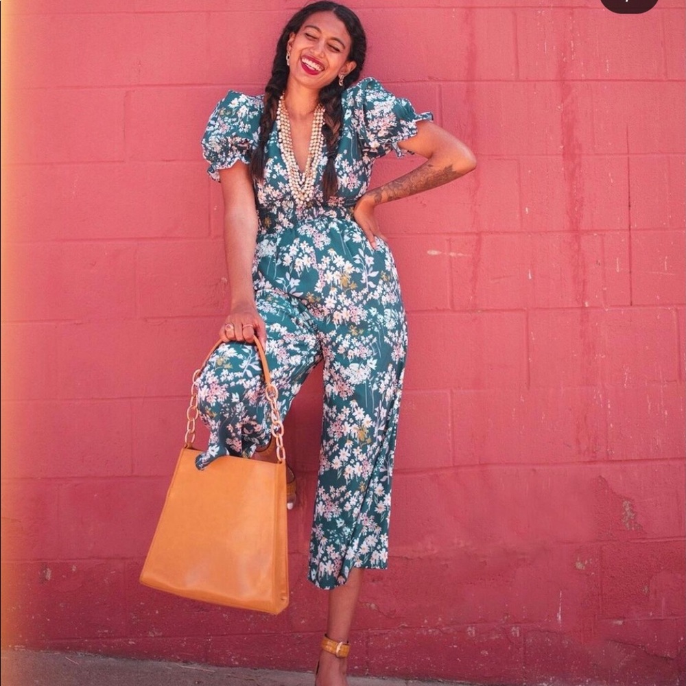 ModCloth Floral Blue Jumpsuit